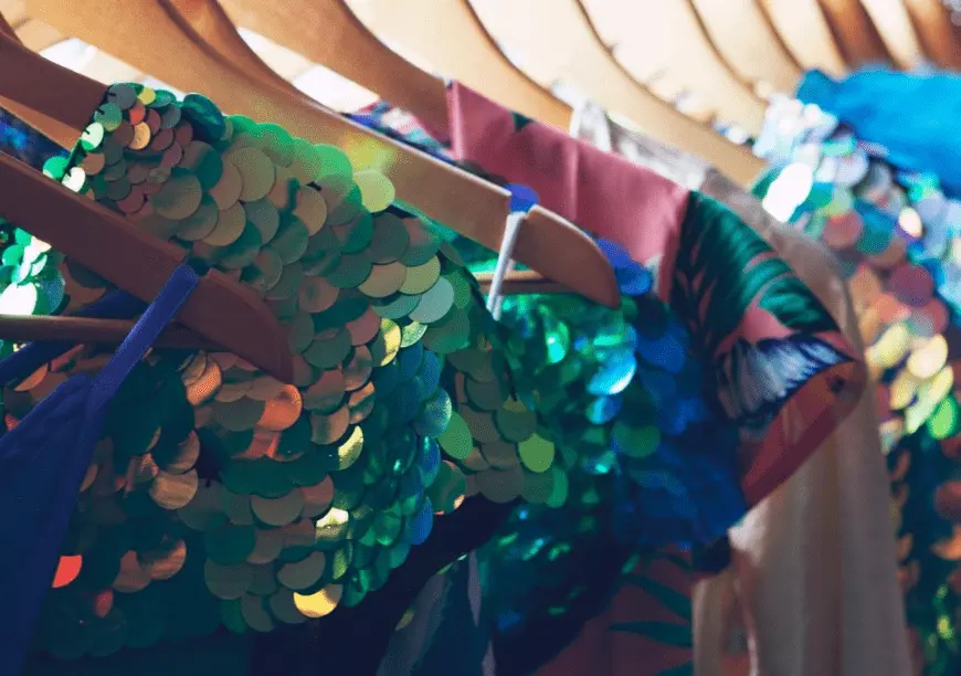 Sequins garments on a clothing rail