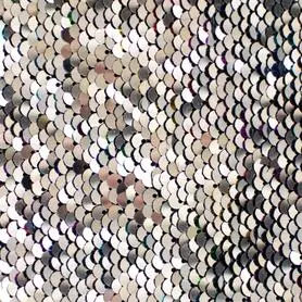 Close-up of silver sequin fabric