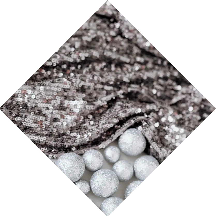 Silver sequin fabric with pearl beads