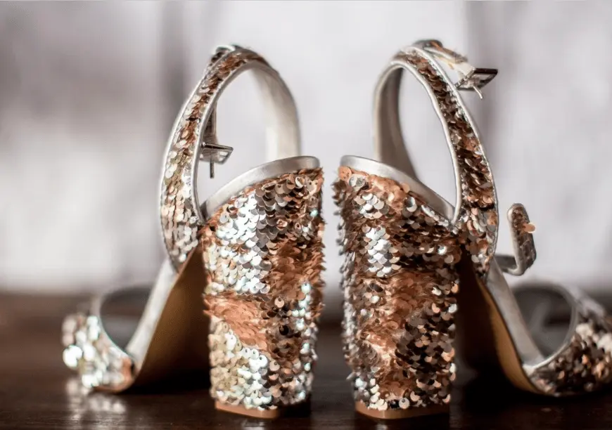 Gold sequins high-heeled sandals